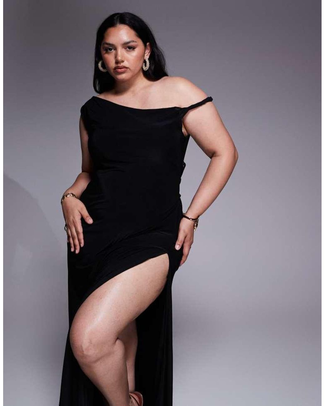 ASOS Black Design Twist Shoulder With Lace Up Back Maxi Dress