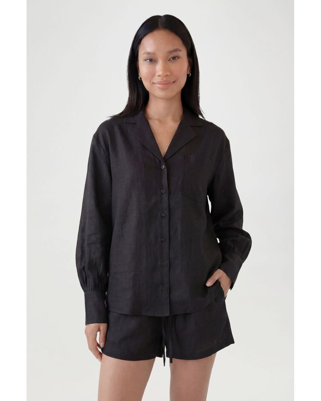 Boohoo Black Linen Look Boyfriend Shirt & Relaxed Fit Shorts