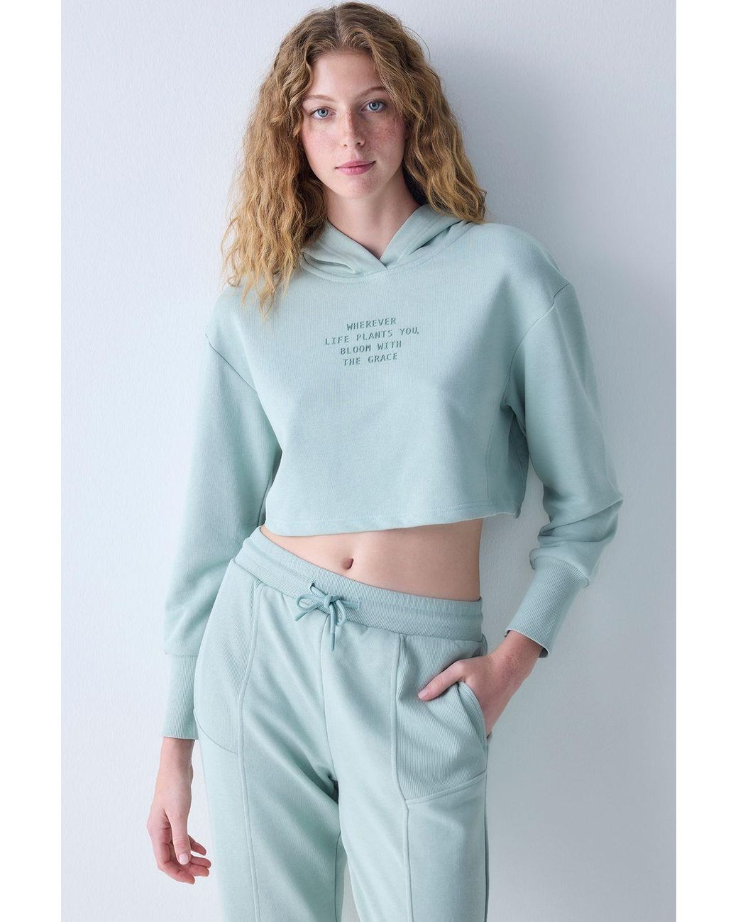 Penti Blue Crop Printed Hoodie