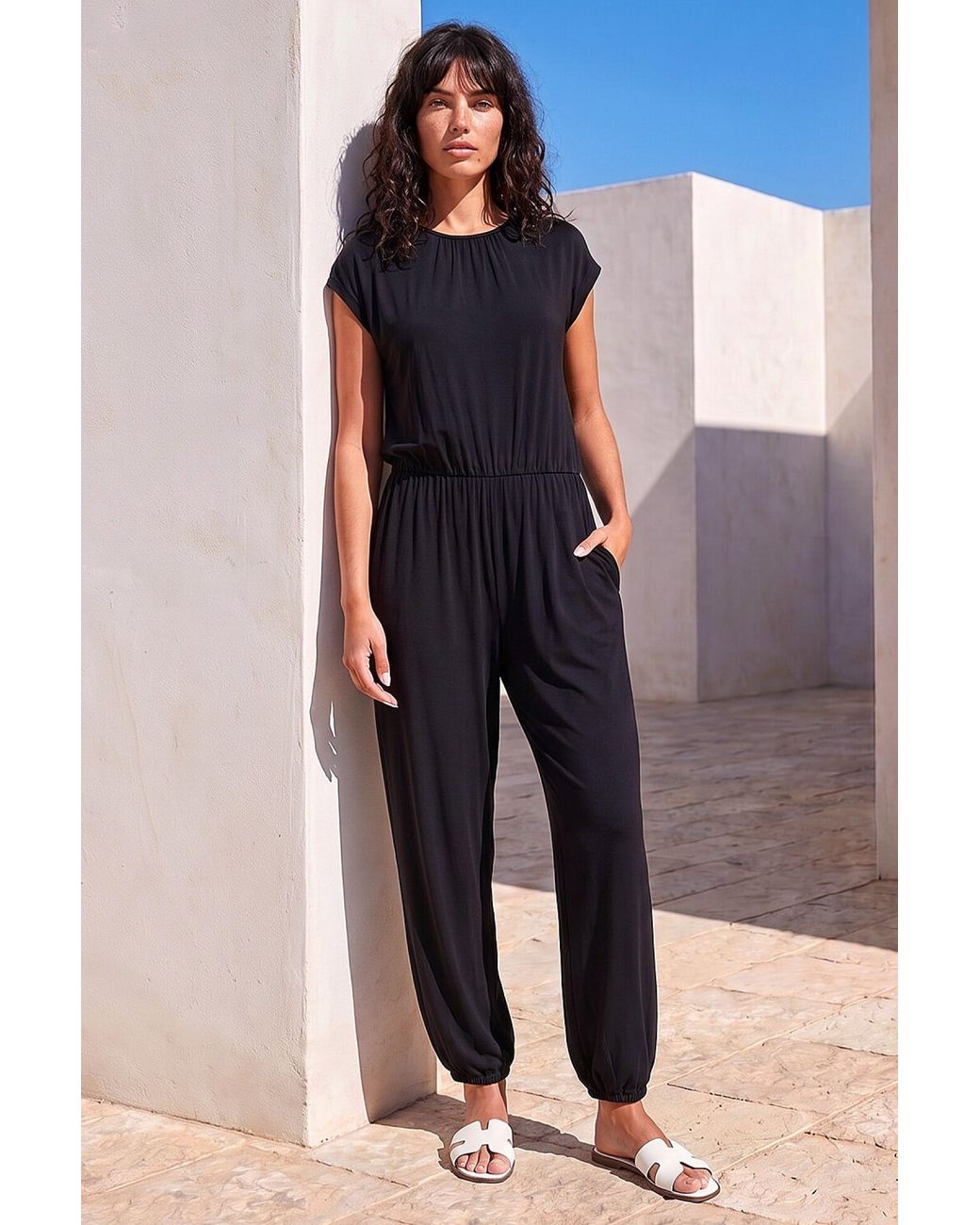 Roman Blue Elasticated Waist Jumpsuit