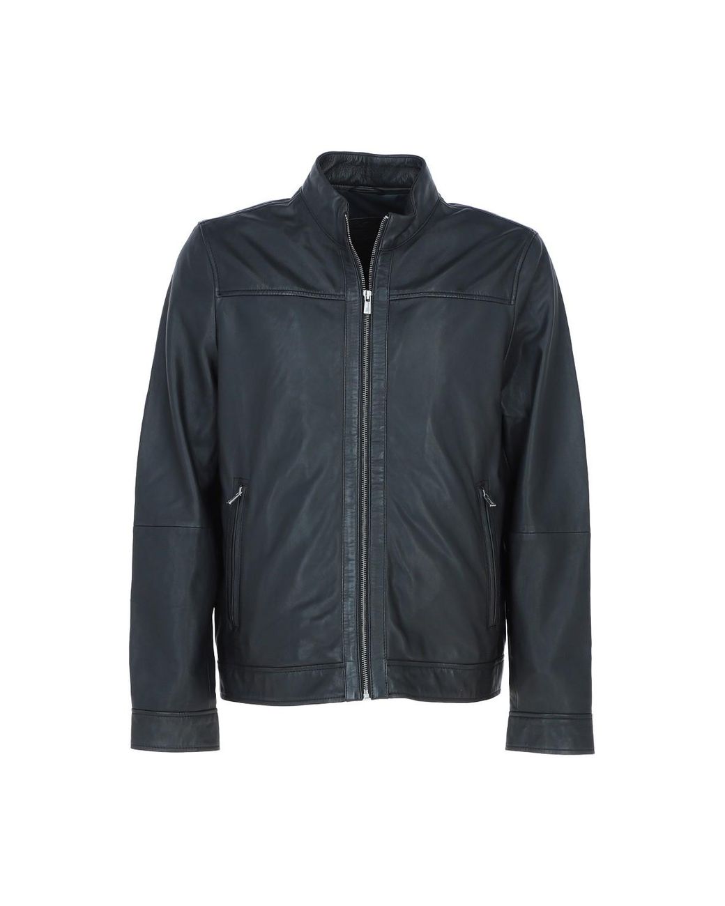 Ashwood Leather Blue 'Strada Nera' Real Mandarin Collar Zip-Up Casual Jacket for men