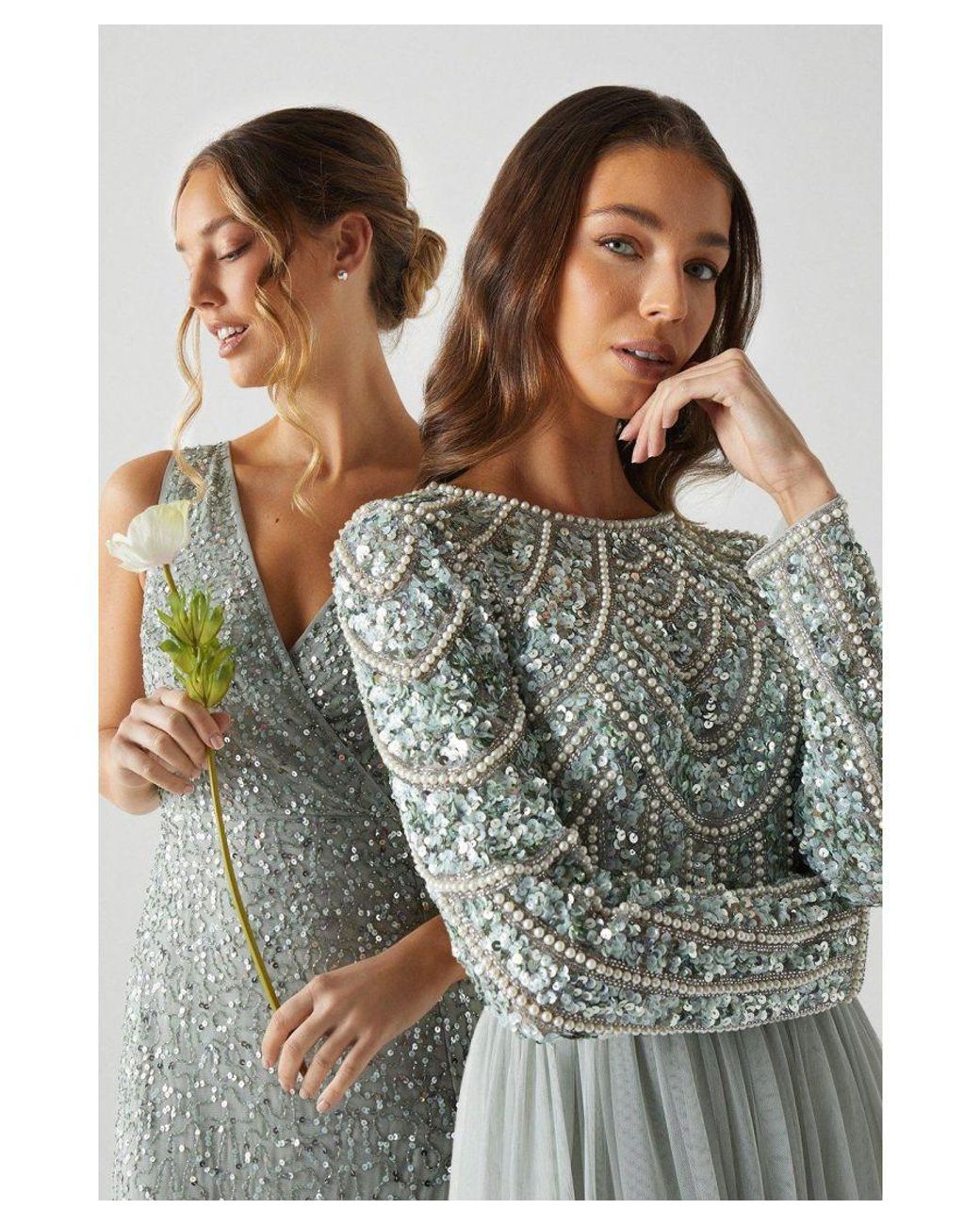 green emerald velvet dress Ucille Sage Green Embroidered Chiffon Maxi Dress (Archive Sale)