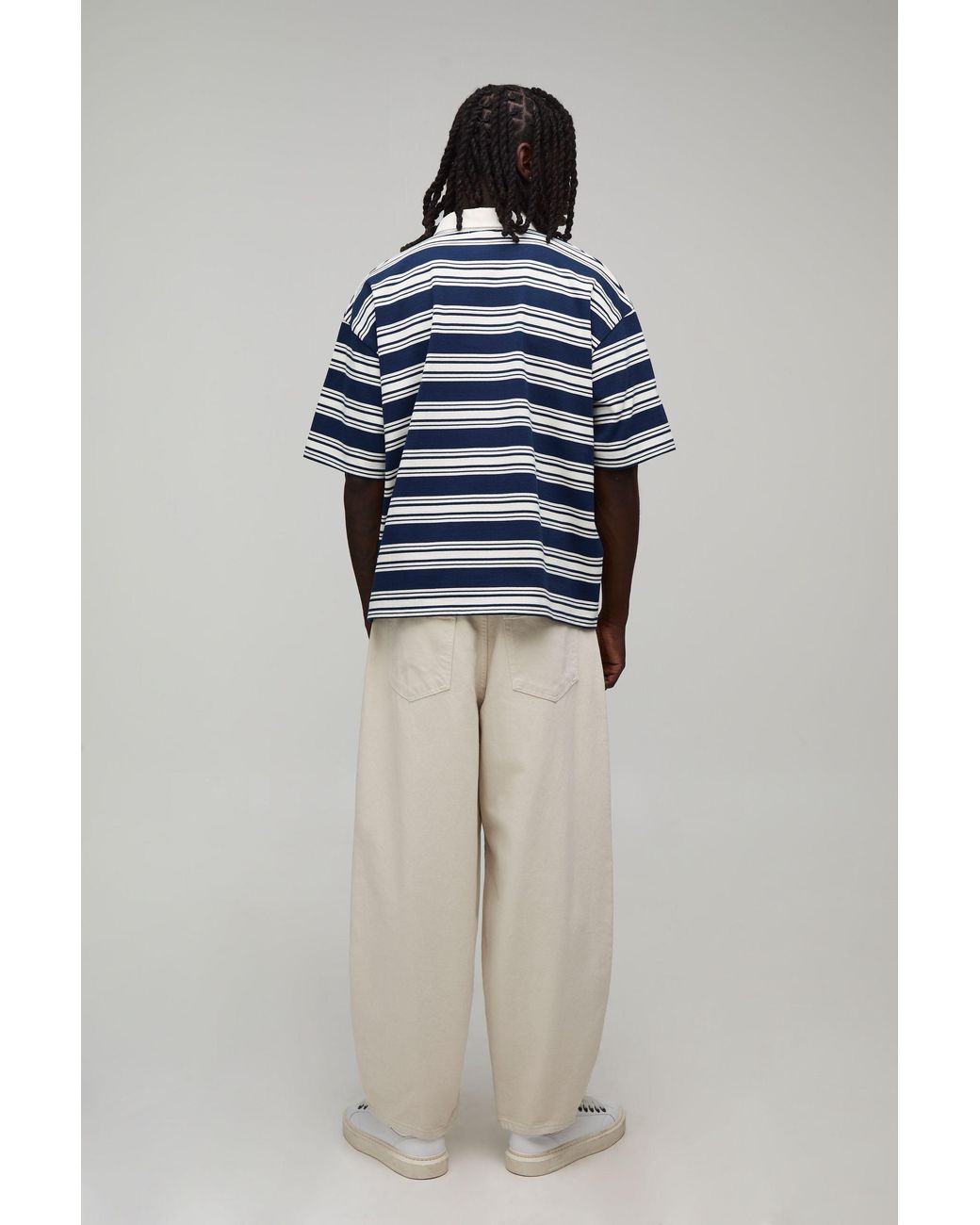 BoohooMAN Blue Oversized Boxy Sport Embroidered Stripe Rugby Polo for men
