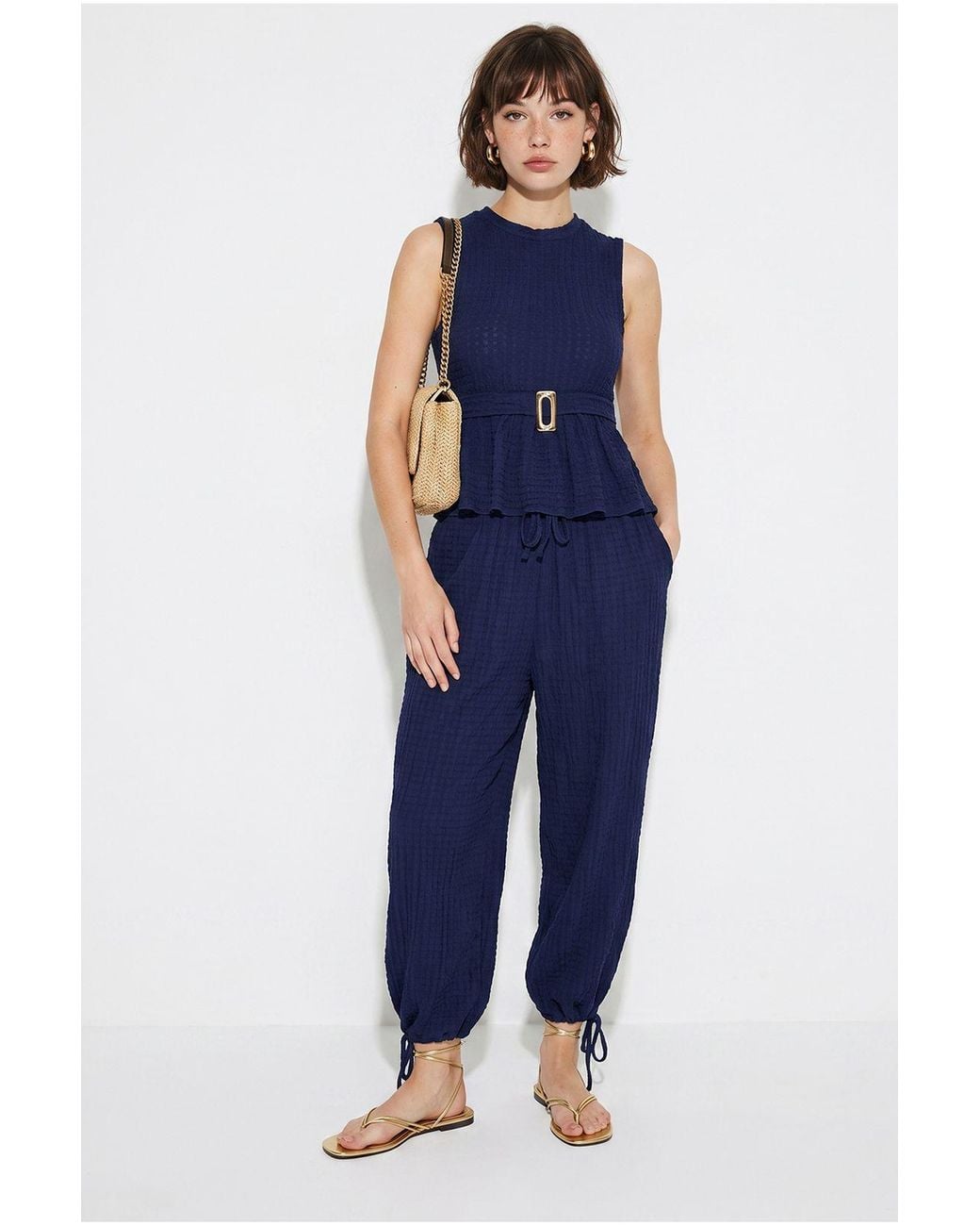 Bianco Lucci Blue High Waist Wide Leg Two-Piece Coord