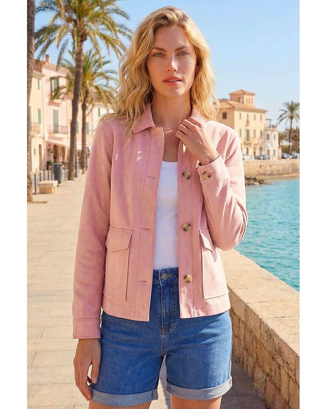 Roman Pink Suedette Button Jacket