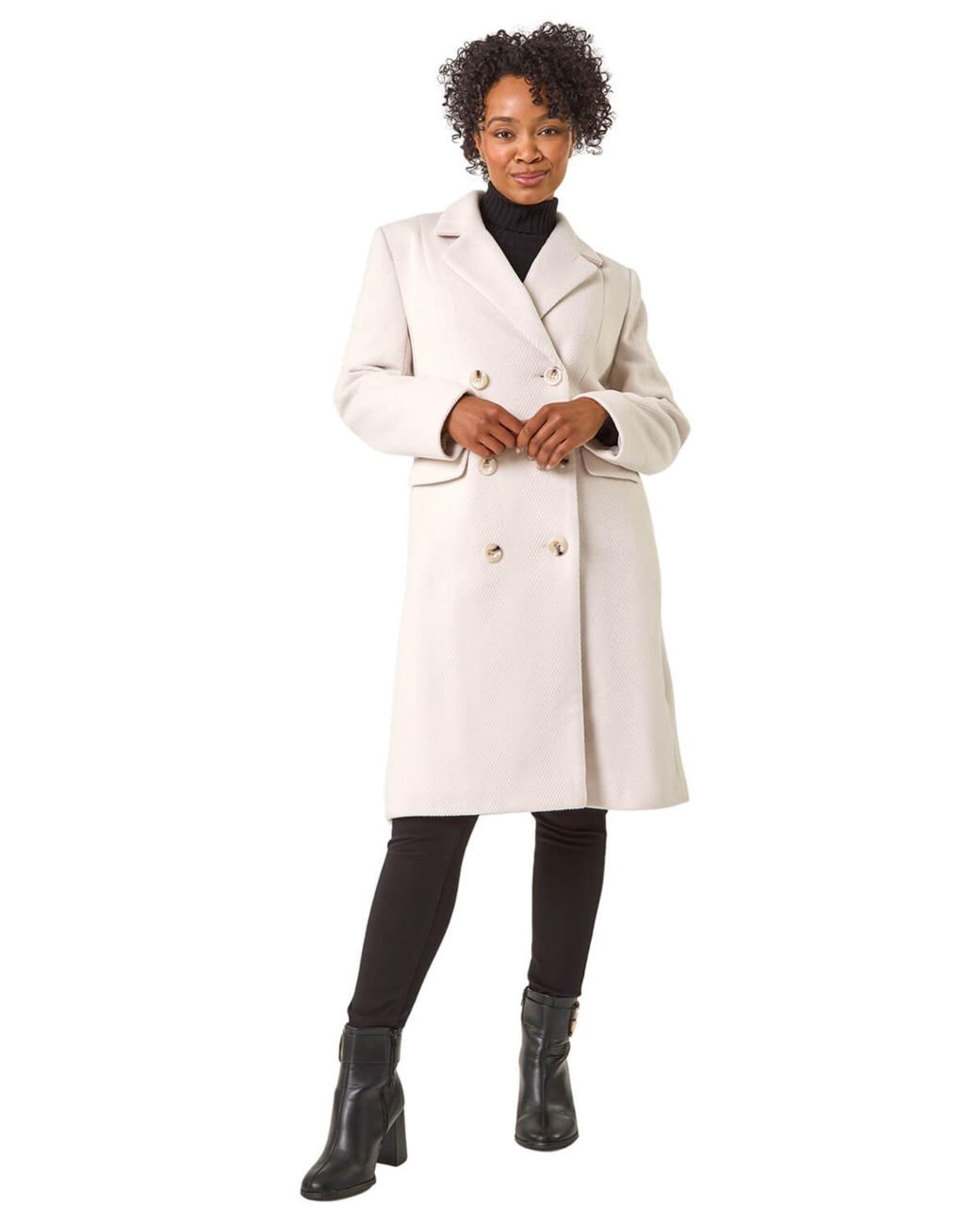 Roman Natural Petite Double Breasted Coat