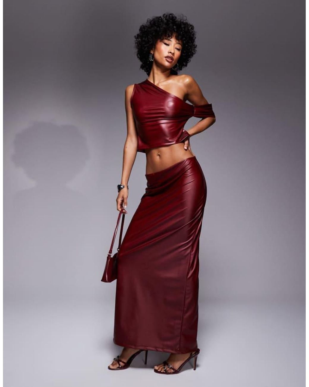 ASOS Purple Wetlook Midi Skirt