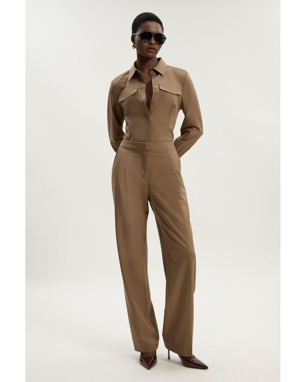 Karen Millen Natural Viscose Blend Tailored Tapered Leg Trouser