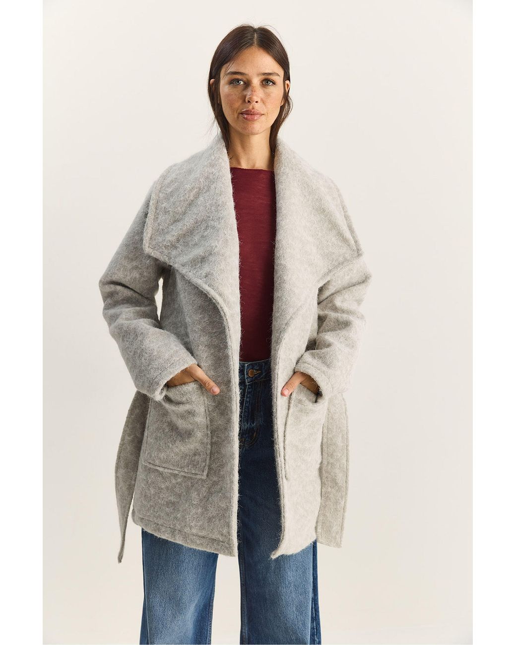 Bianco Lucci Natural Textured Midi Coat