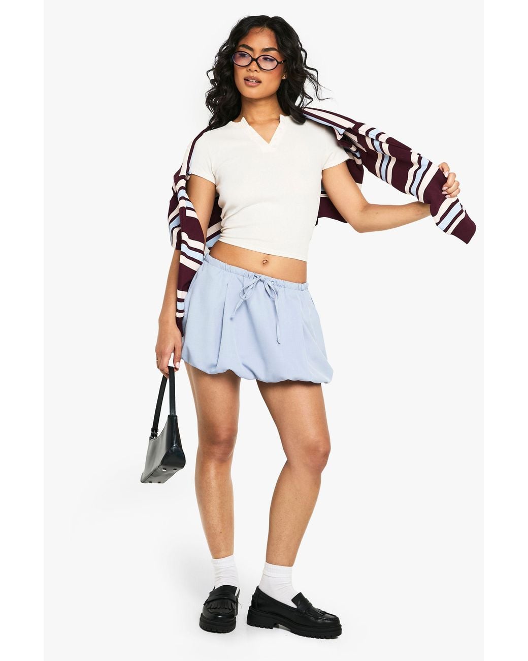 Boohoo Blue Woven Puffball Mini Skirt