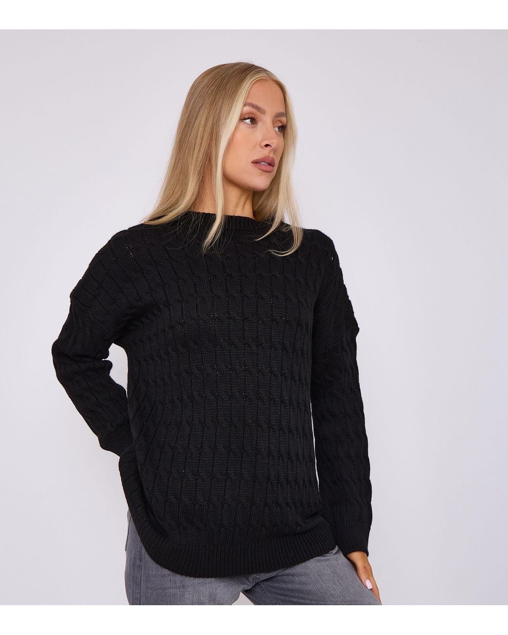 Gini London Black Rib Knit Oversized Jumper