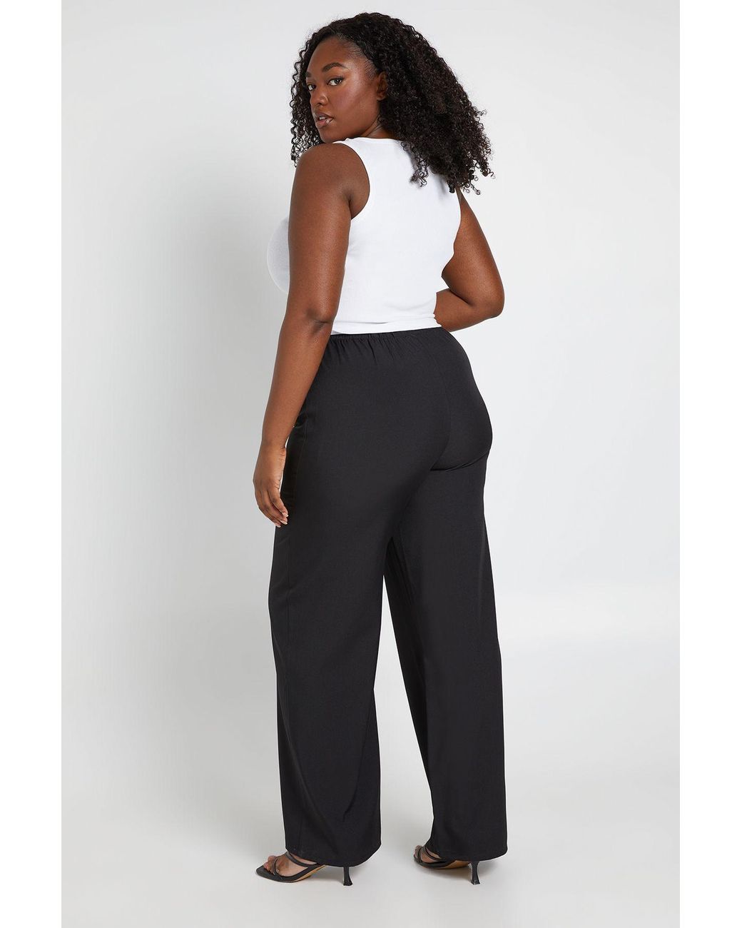 Boohoo Black Plus Drawcord Wide Leg Tailored Trouser