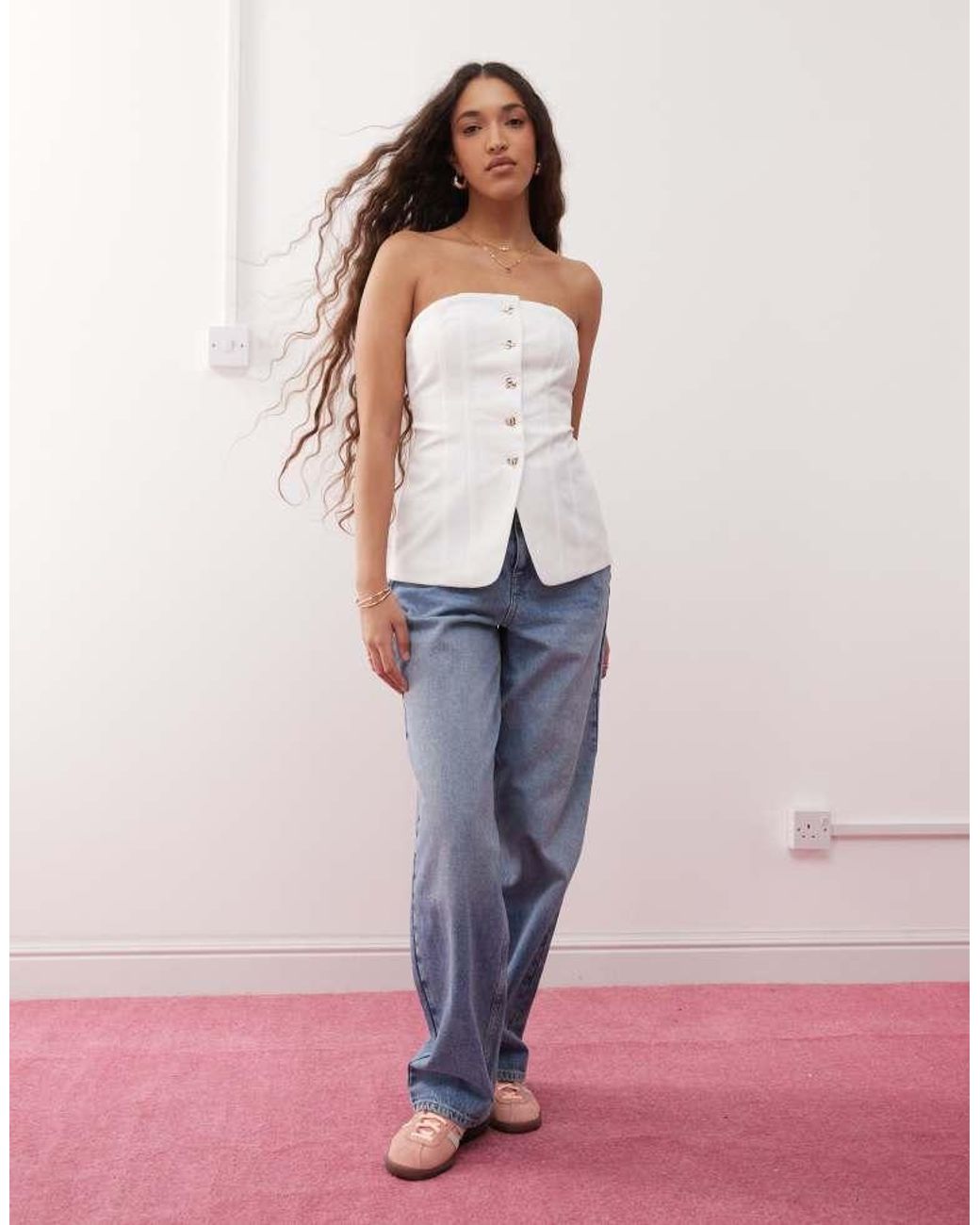 Miss Selfridge White Bandeau Blazer Top With Heart Buttons