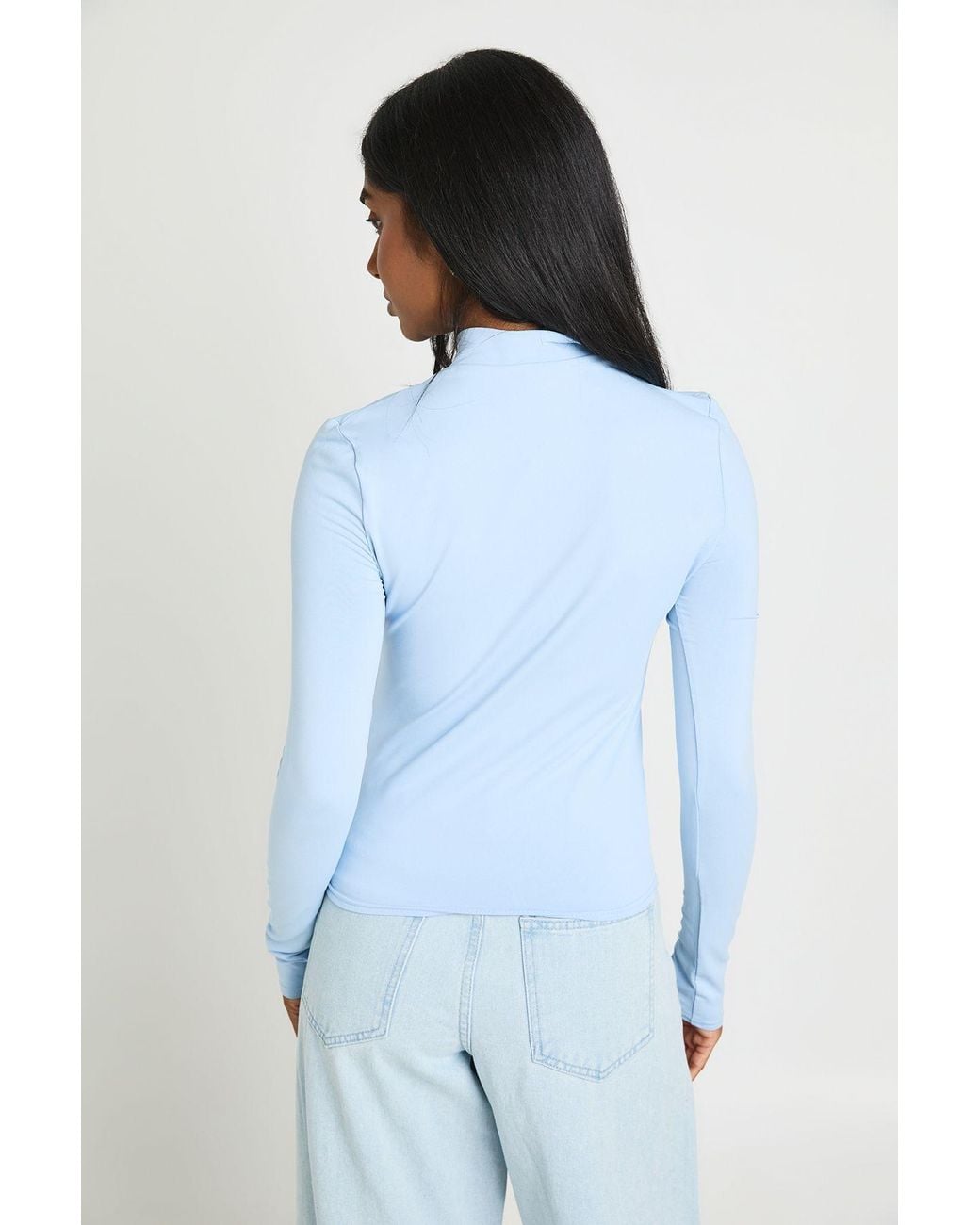 Boohoo Blue Long Sleeve Keyhole Top