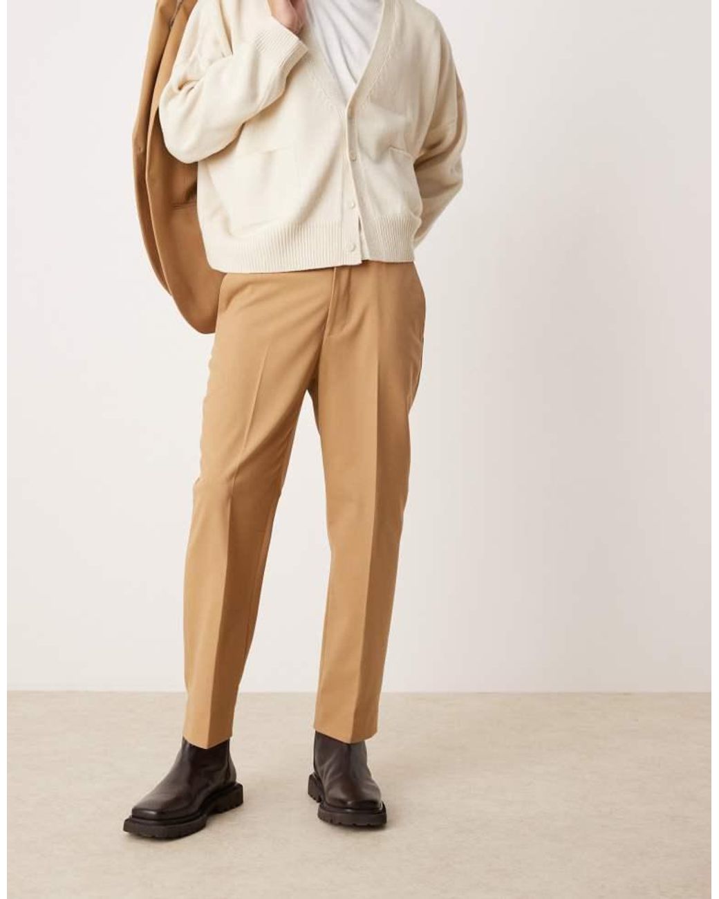ASOS Natural Straight Leg Crop Length Suit Trousers for men