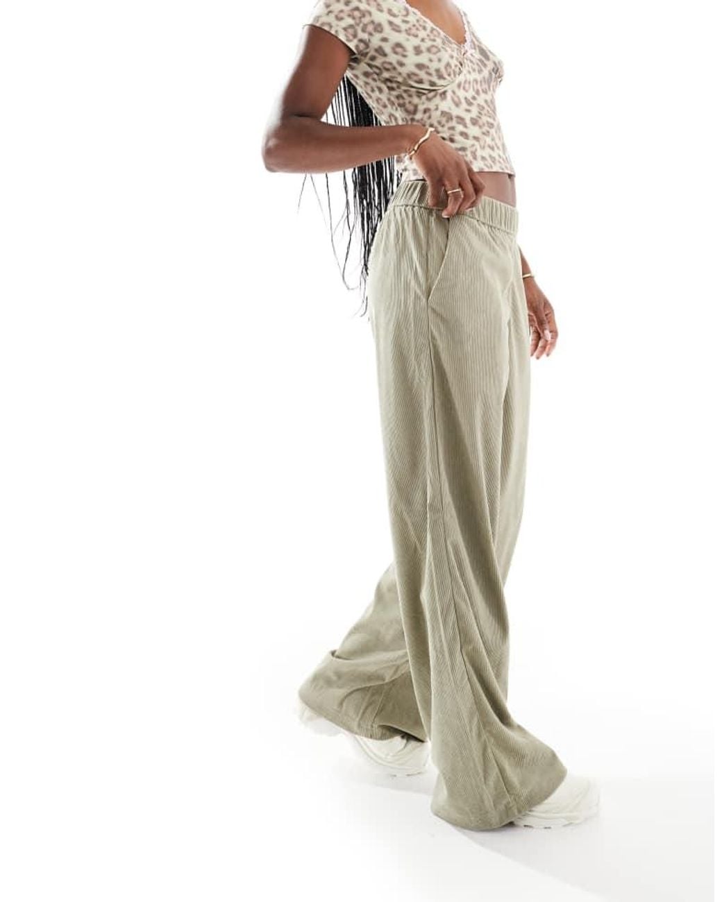 ONLY Natural Wide Leg Pull On Cord Trouser