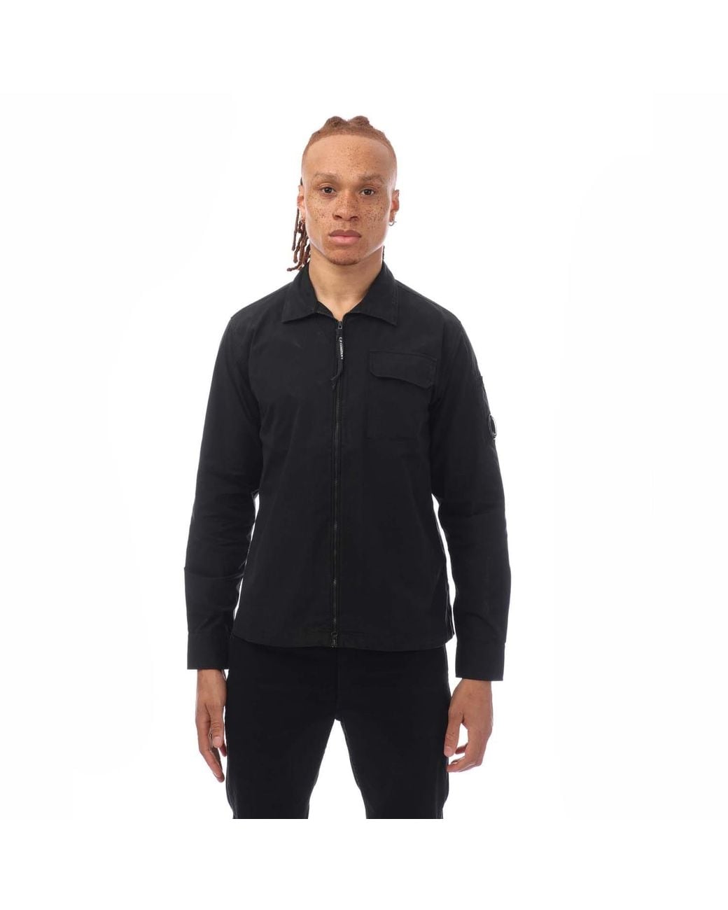 C P Company Black Organic Gabardine Zip Overshirt for men