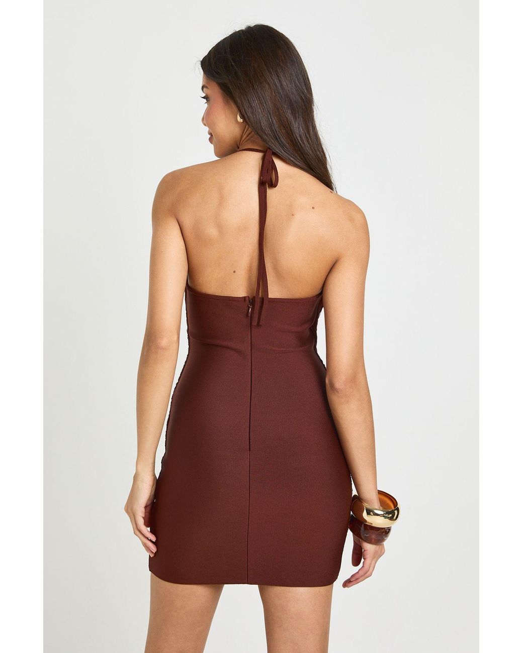 Boohoo Brown Premium Bandage Tassle Detail Mini Dress