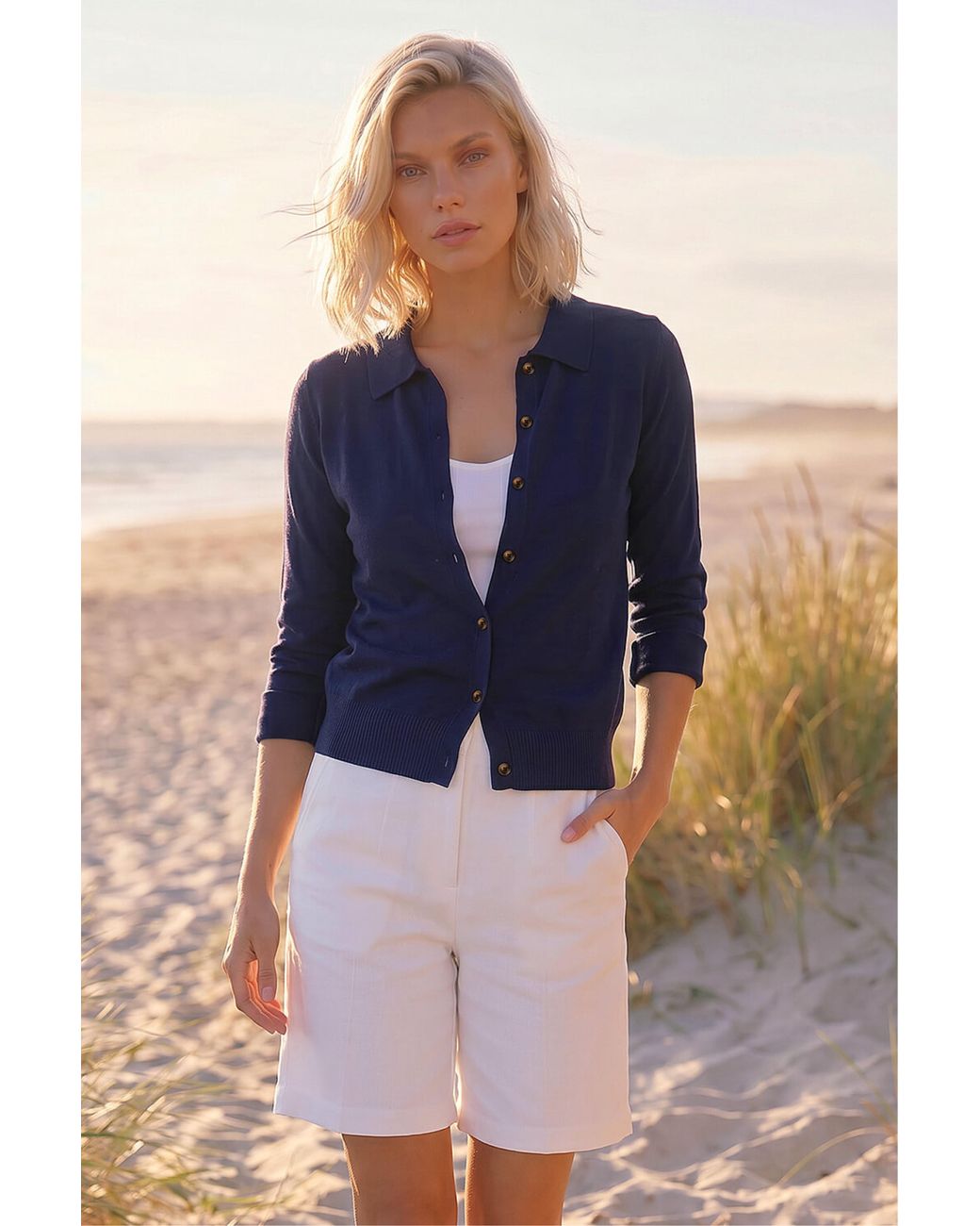 Roman Blue P- Collar Cardigan