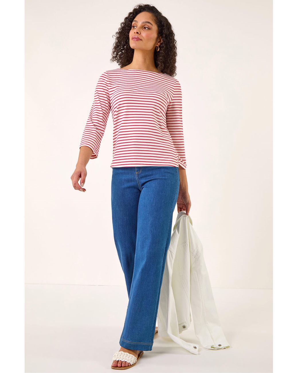 Roman Pink Stripe Print Boat Neck Top
