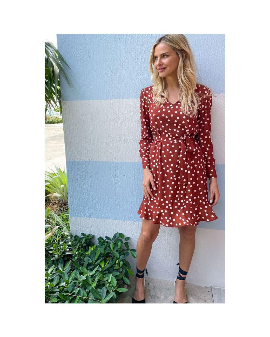 Sosandar Blue Tuscan Polka Dot Belted Shift Dress