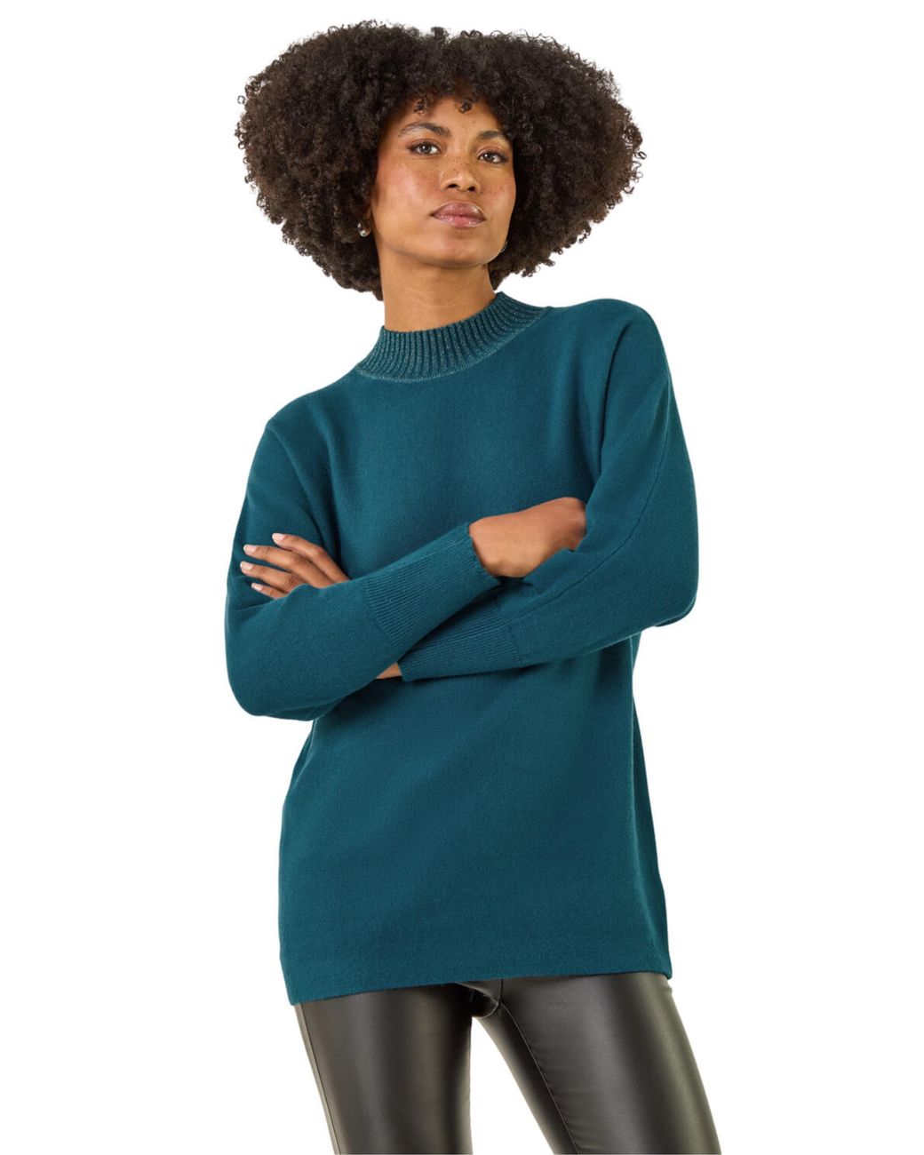 Roman Blue Metallic Tie Front Knitted Jumper