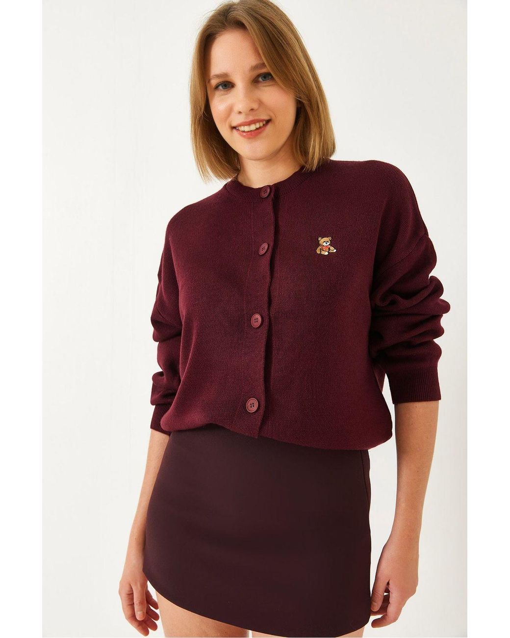 Bianco Lucci Embroidered Button-Up Ribbed Cardigan