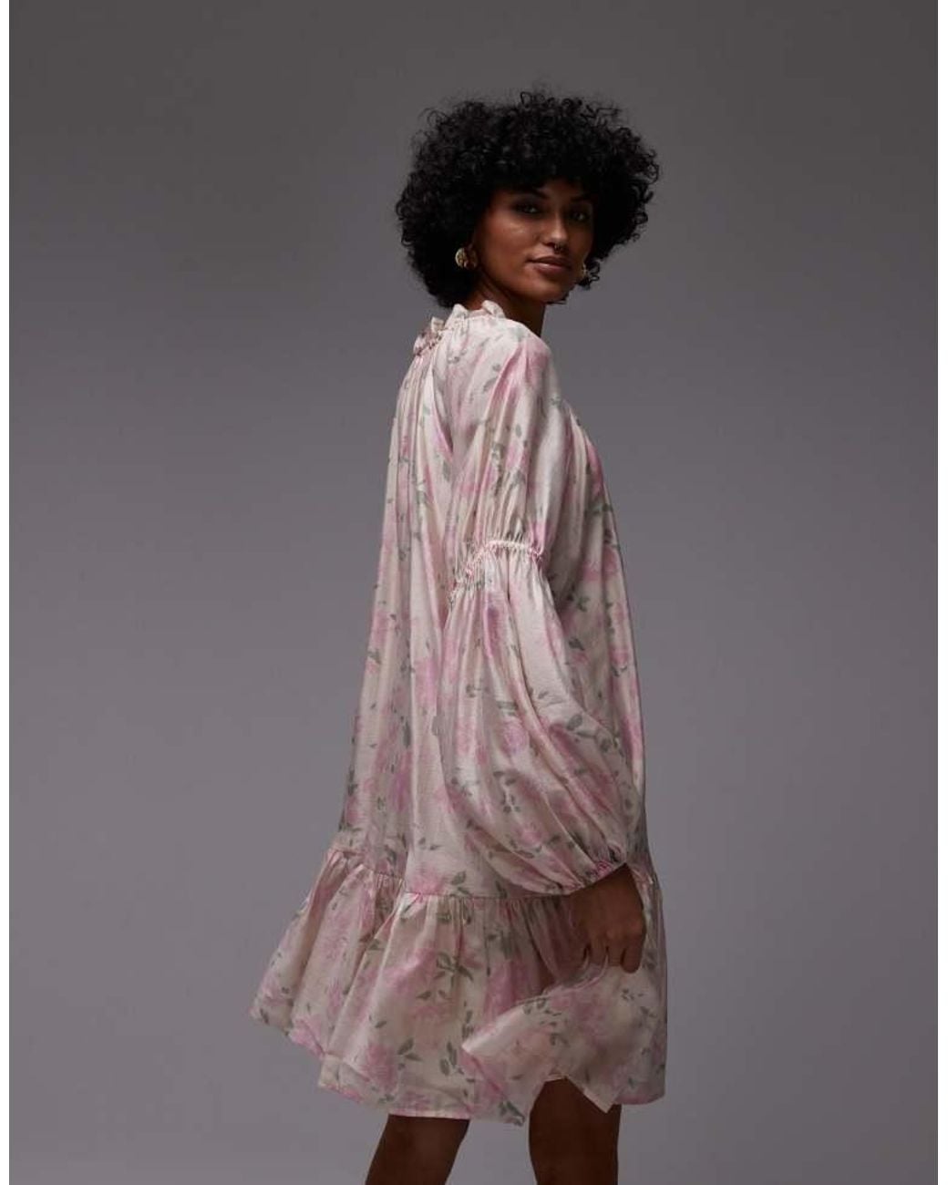 & Other Stories Natural Semi Sheer Mini Dress With Volume Sleeves