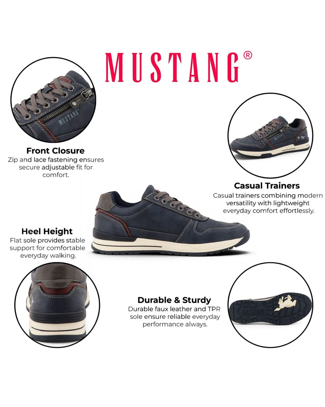 Mustang Black Faux Leather Trainer Sneaker Shoes for men