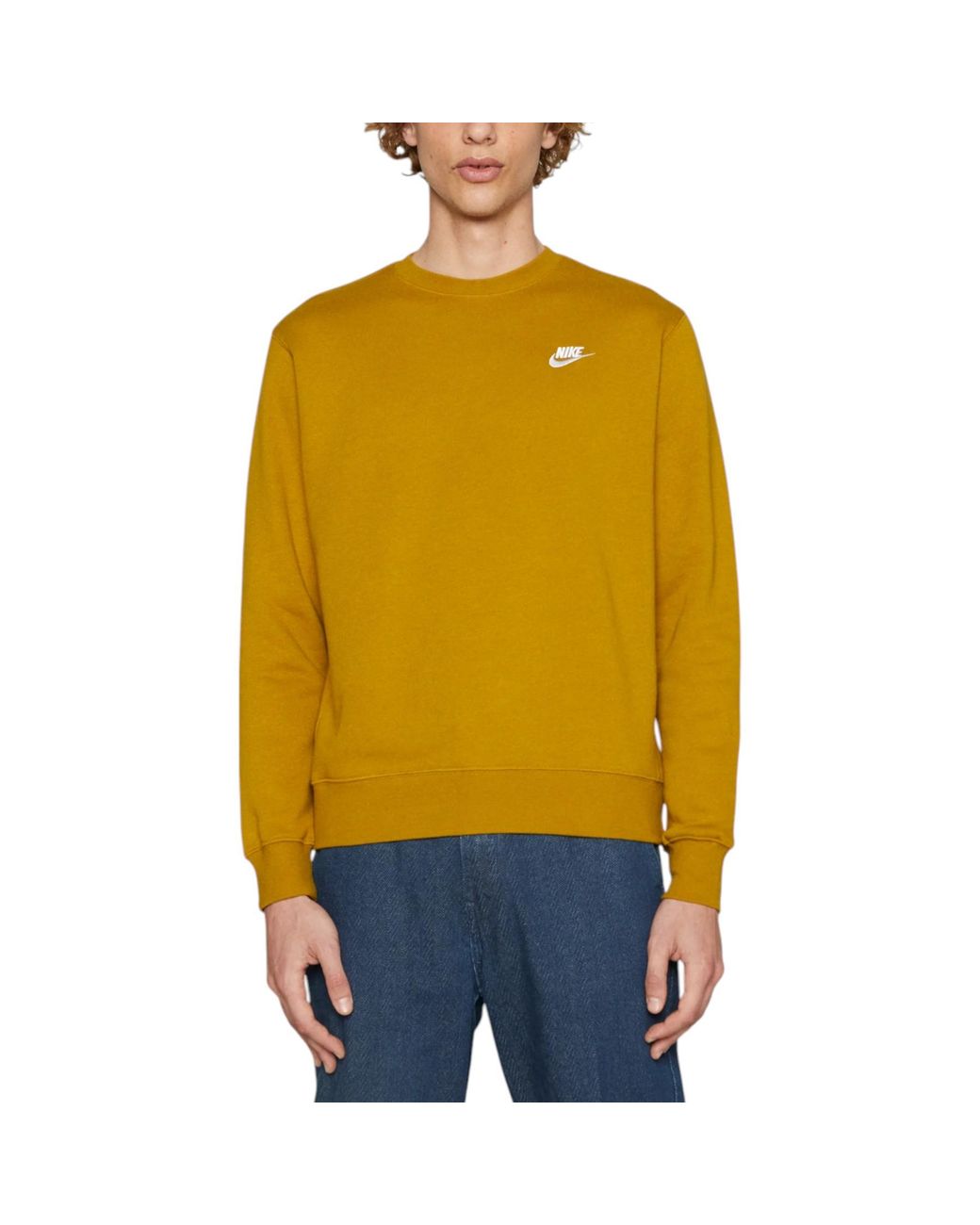 Nike Yellow Bv2662 Sportswear Club Fleece Crew Relax Fit Sweatshirt for men