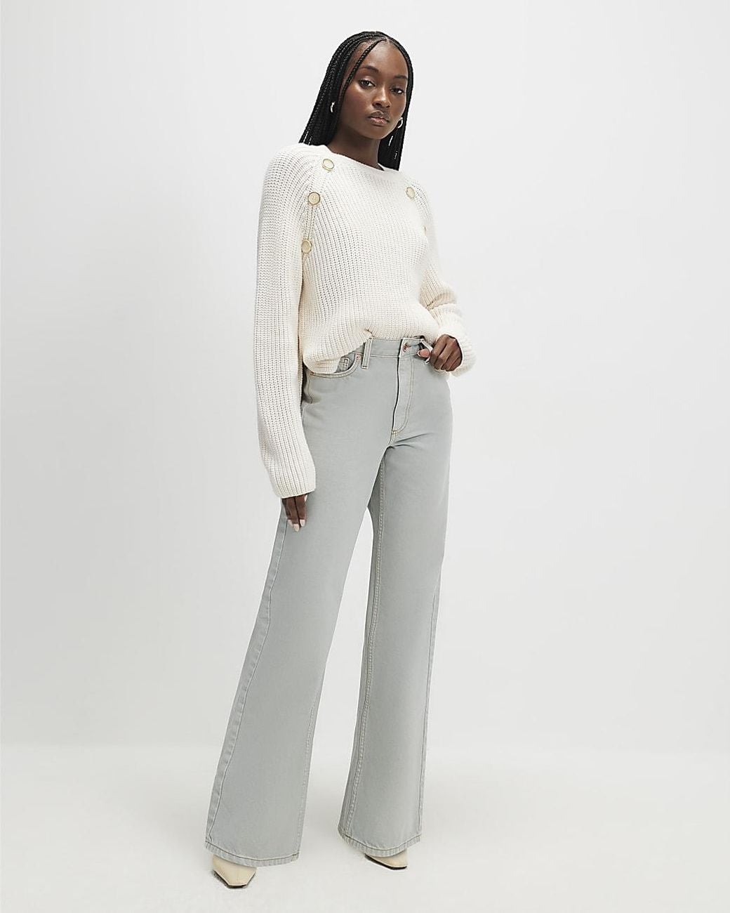 River Island Gray Straight Jeans Relaxed Denim Cotton