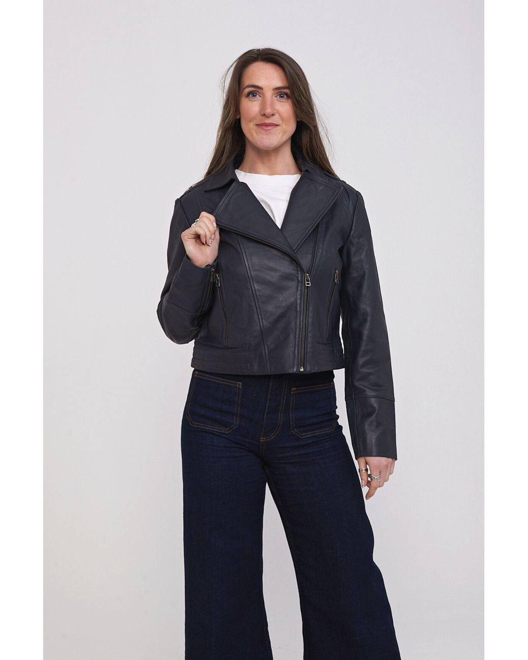 Elle Blue Leather Biker Jacket