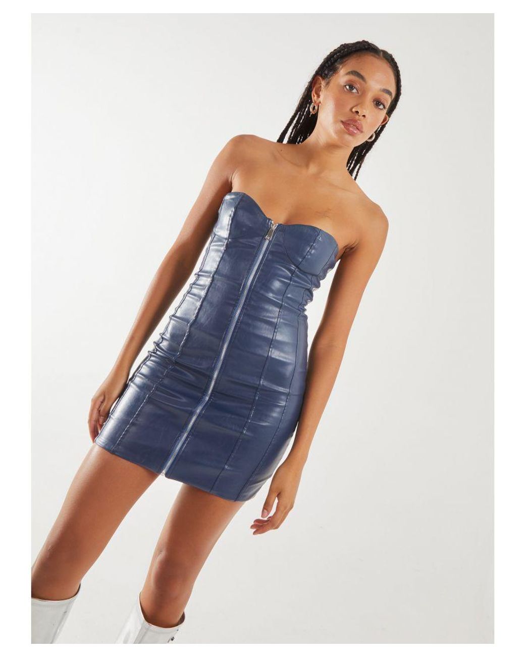 Pink Vanilla Blue Strapless Zip Front Mini Dress