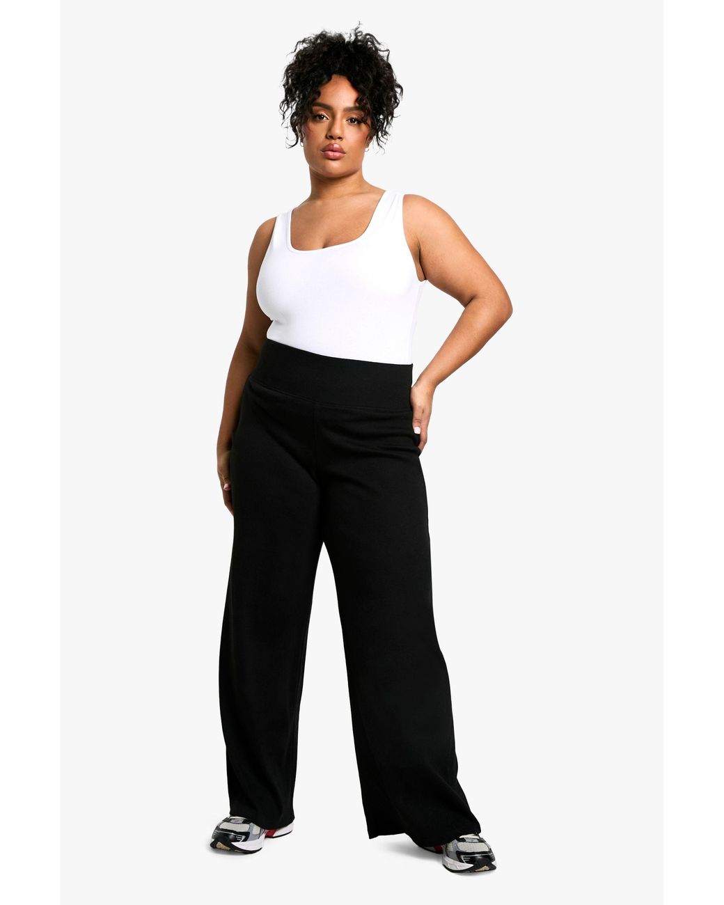 Boohoo Black Basics Plus Heavy Rib Wide Leg Trouser