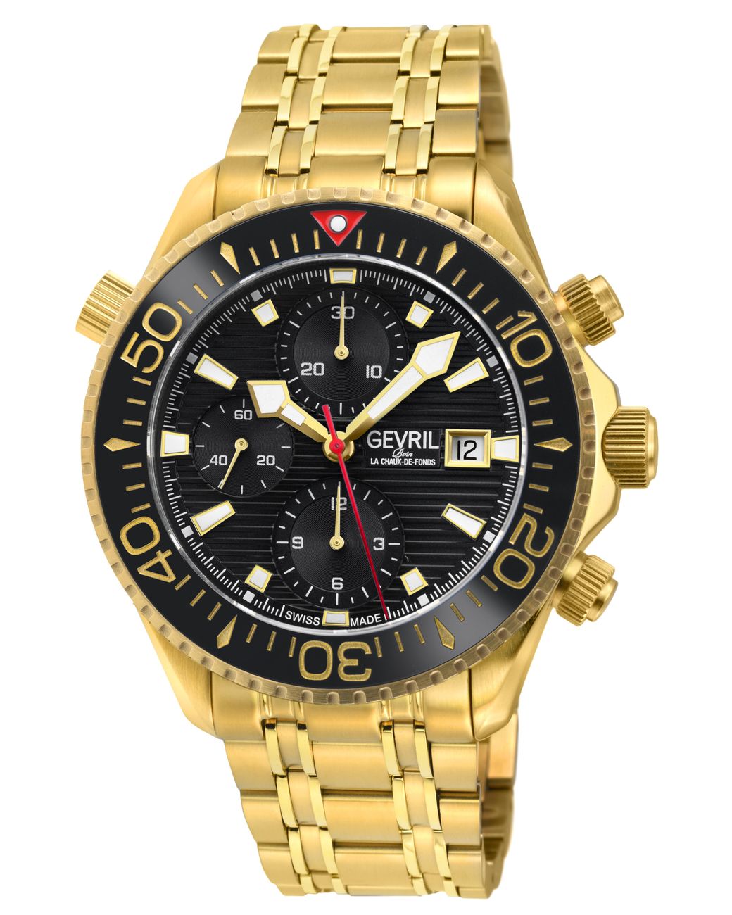 Gevril Metallic Hudson Yards Chronograph Swiss Automatic, 316L Stainless Ipyg Steel Case, Enamel Dial,316L Bracelet Watch for men