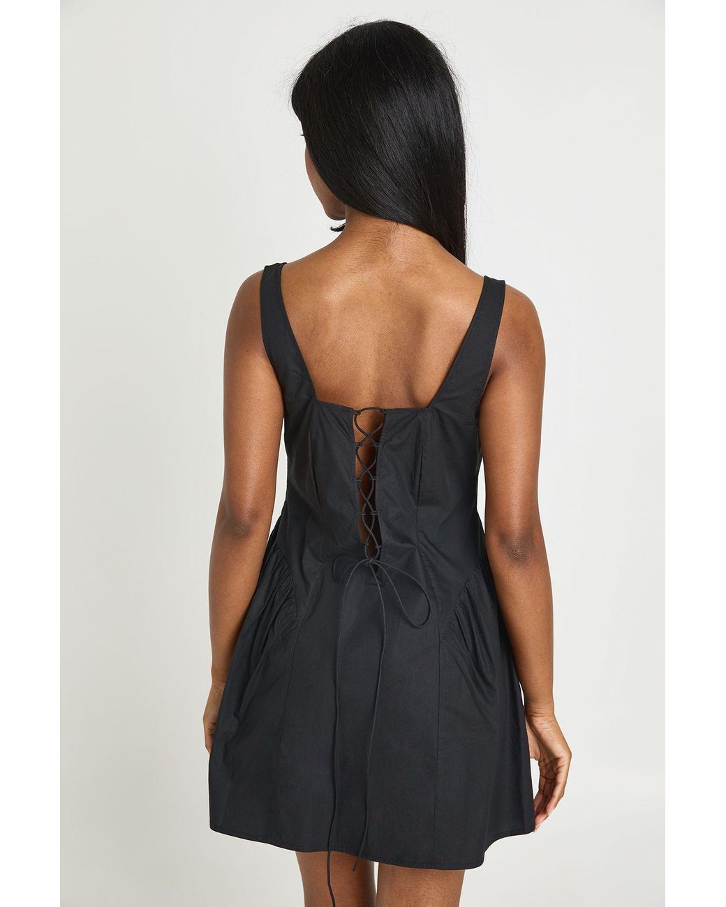 Boohoo Black Square Neck Full Skirt Poplin Mini Dress