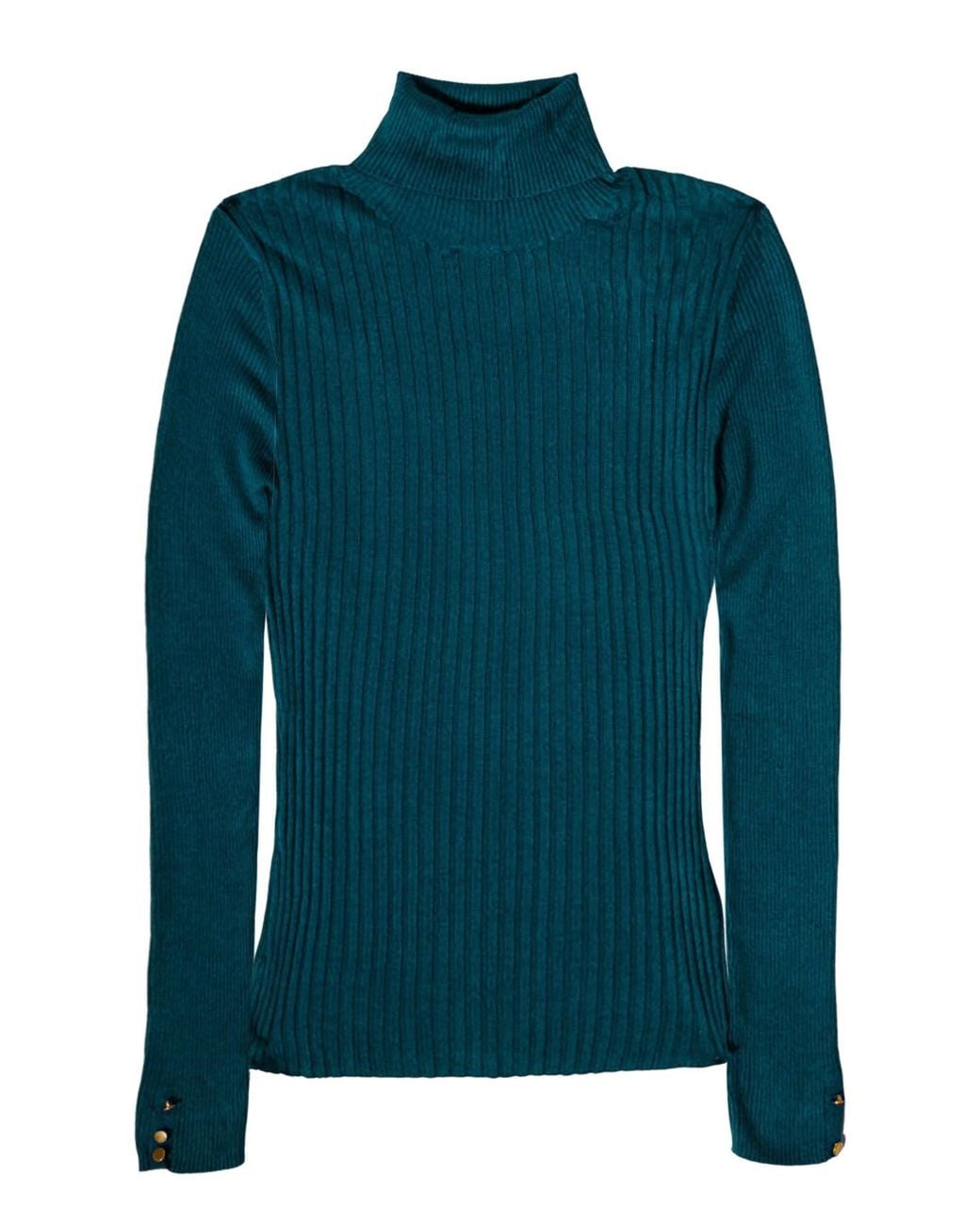 Lipsy Green Ribbed Button Cuff Roll Neck Jumper
