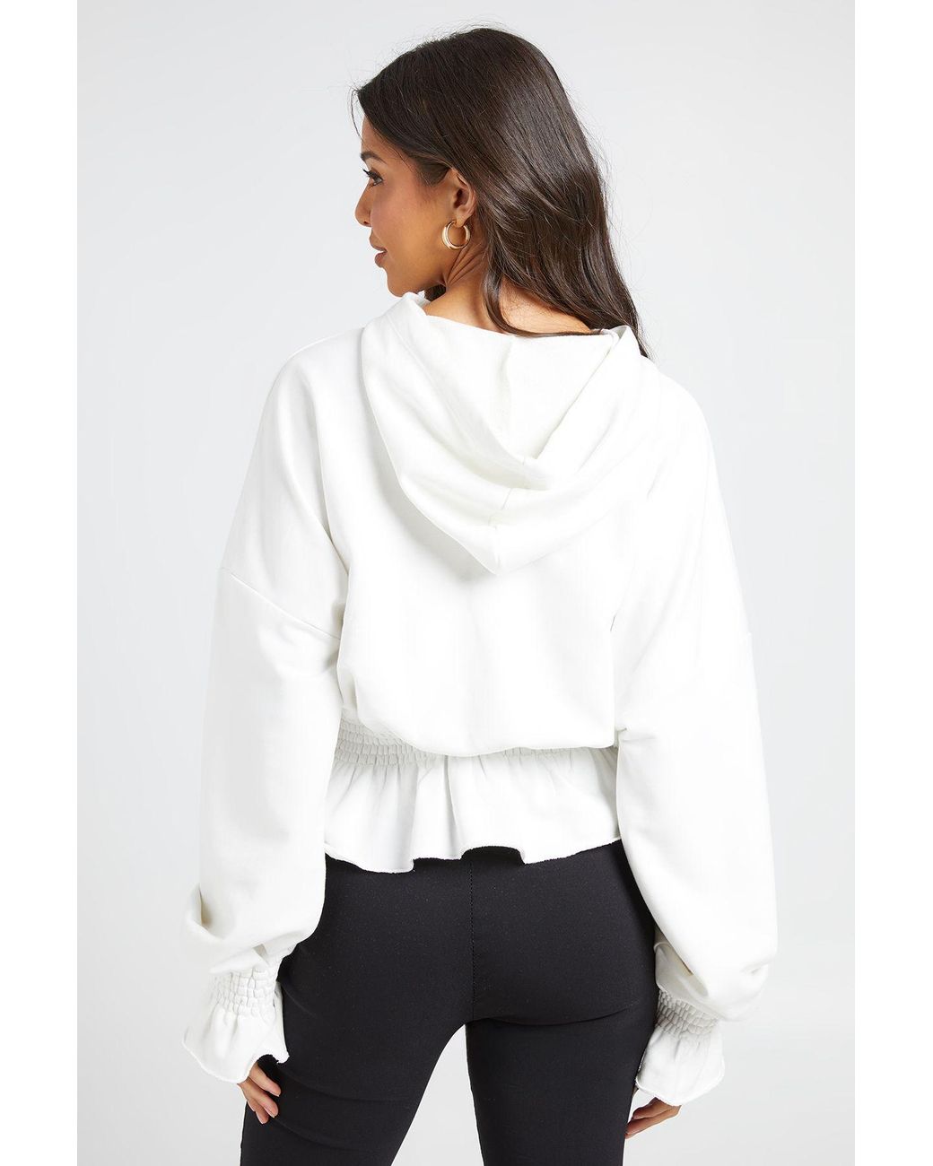 Boohoo White Loopback Peplum Hem And Cuff Hoodie