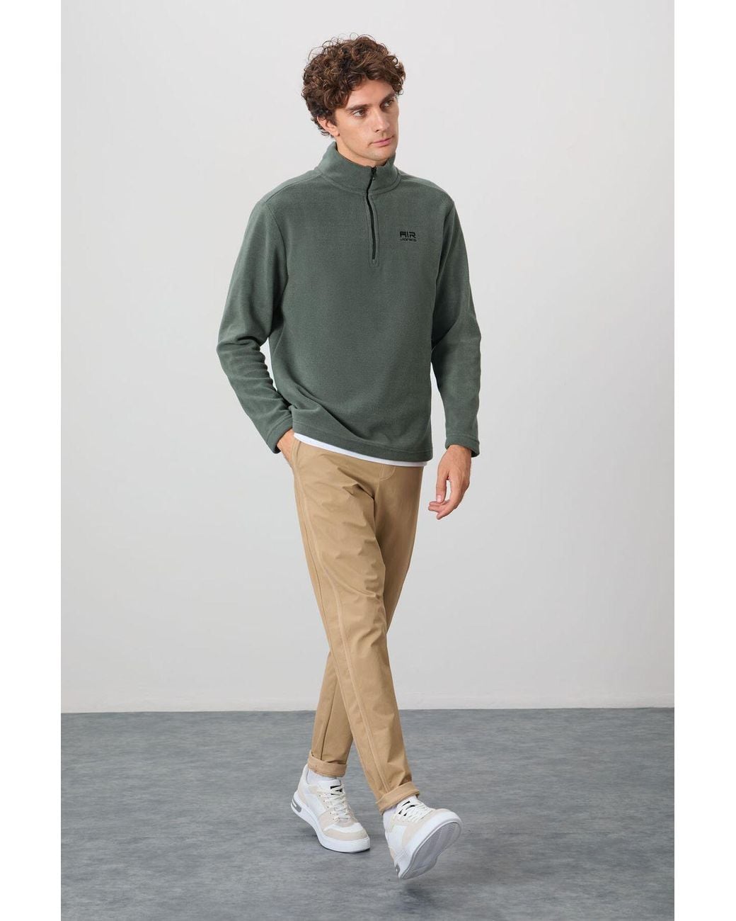 TOMMY LIFE Green Plush Half-Zip Sweatshirt for men