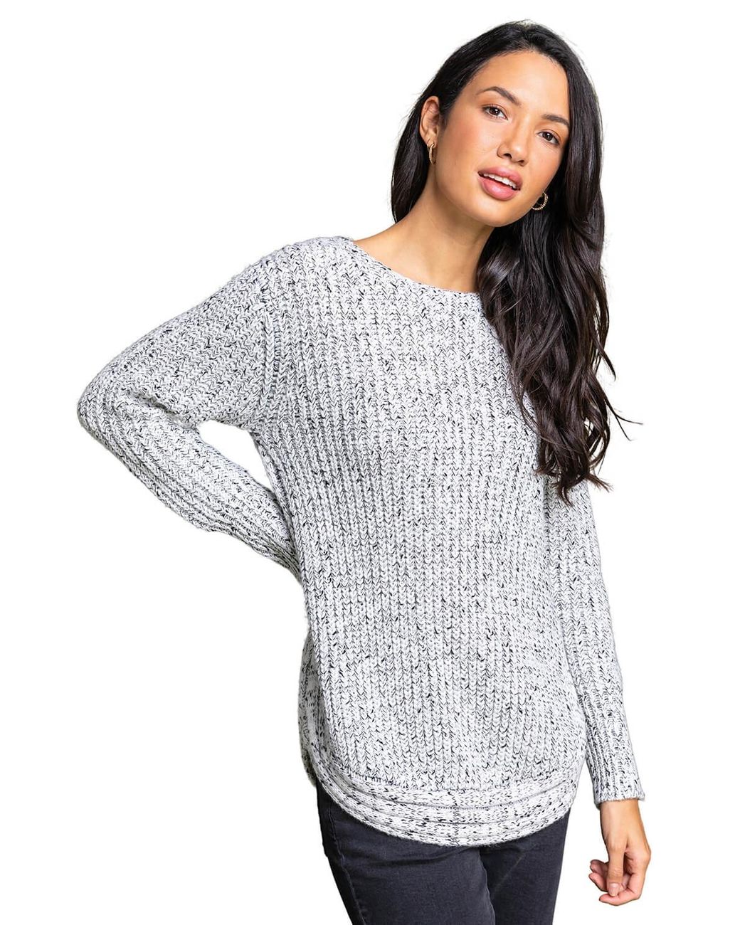 Roman Gray Curved Hem Stitch Detail Jumper