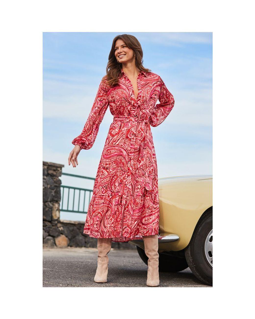 Sosandar White Paisley Print Belted Midi Shirt Dress