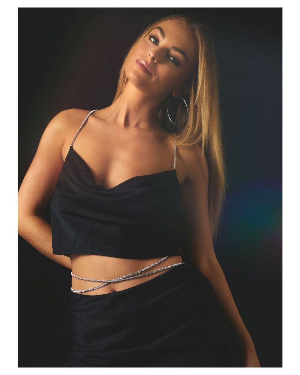 Pink Vanilla Black Diamante Strap Cowl Neck Top