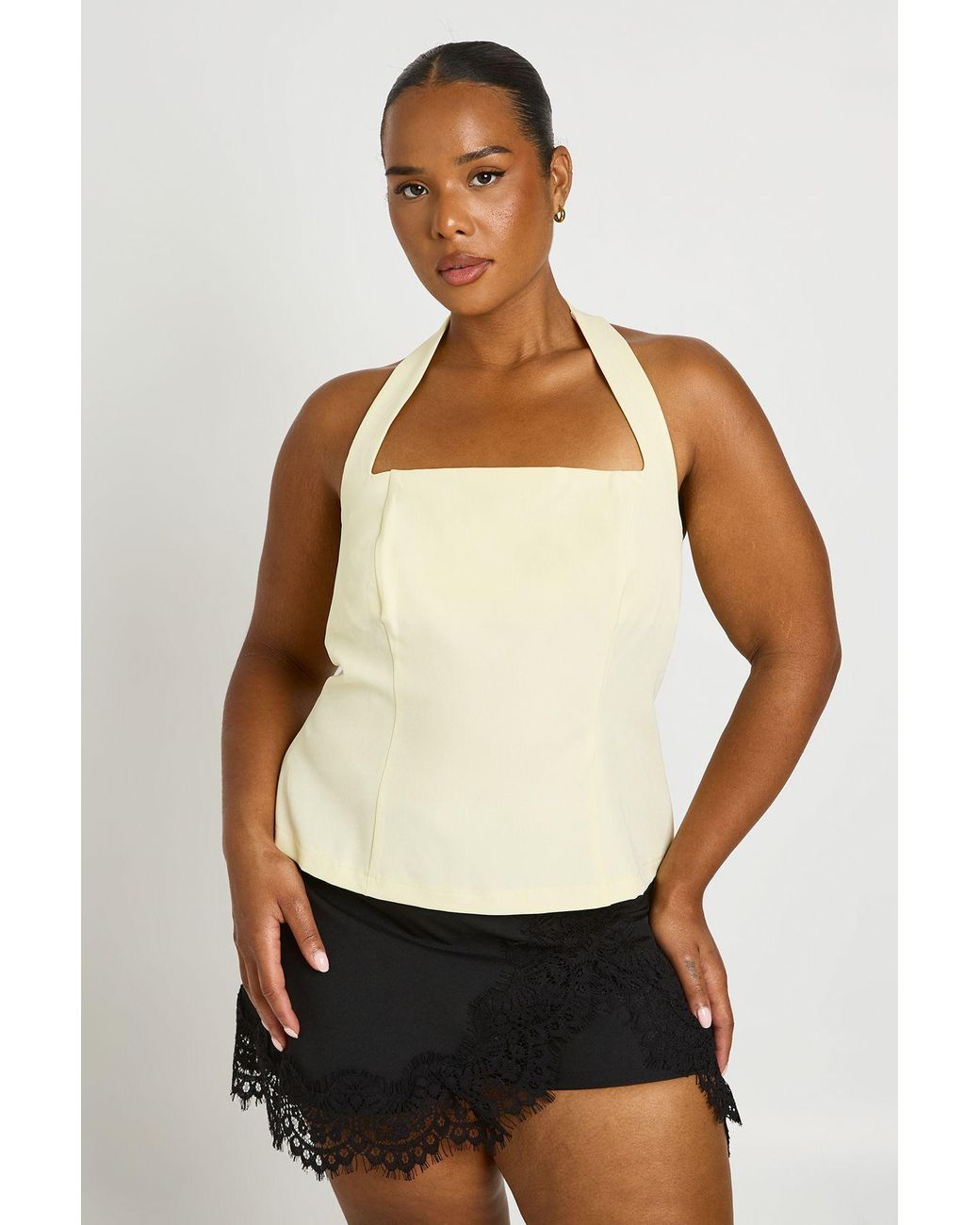 Boohoo White Plus Square Neck Halter Top