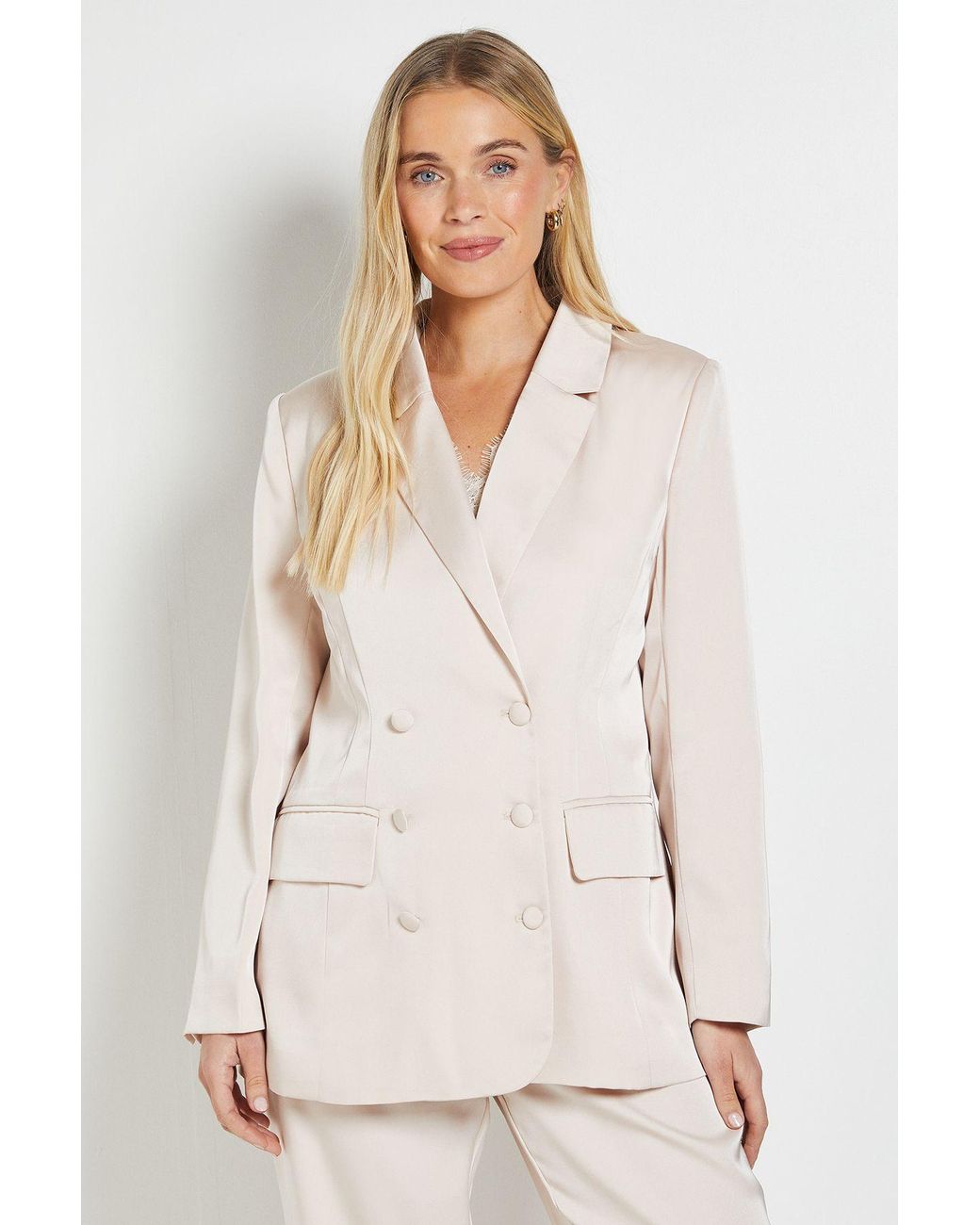 Wallis Natural Petite Satin Double Breasted Blazer Coord