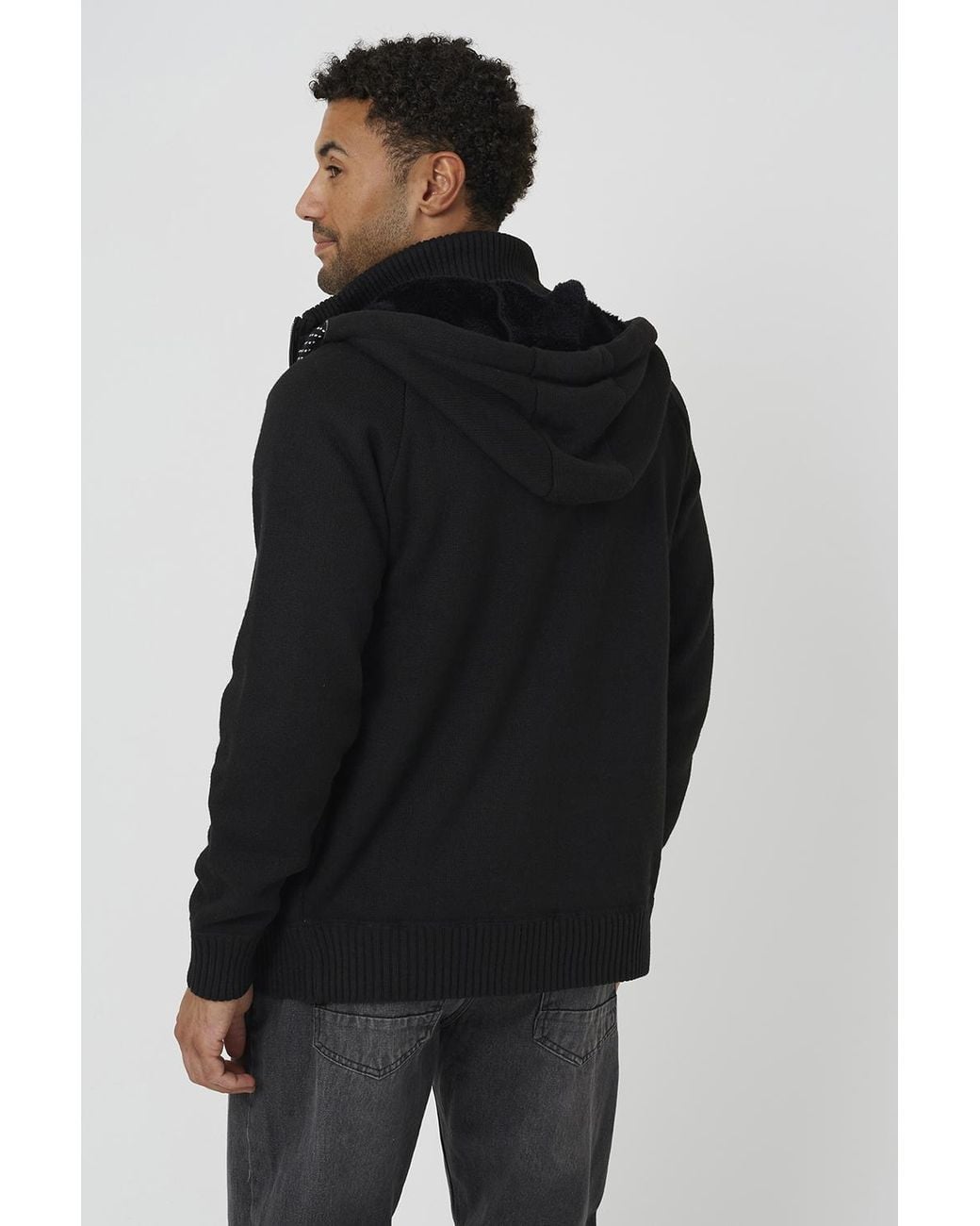 Brave Soul Black High Neck Zip Through Hoodie for men