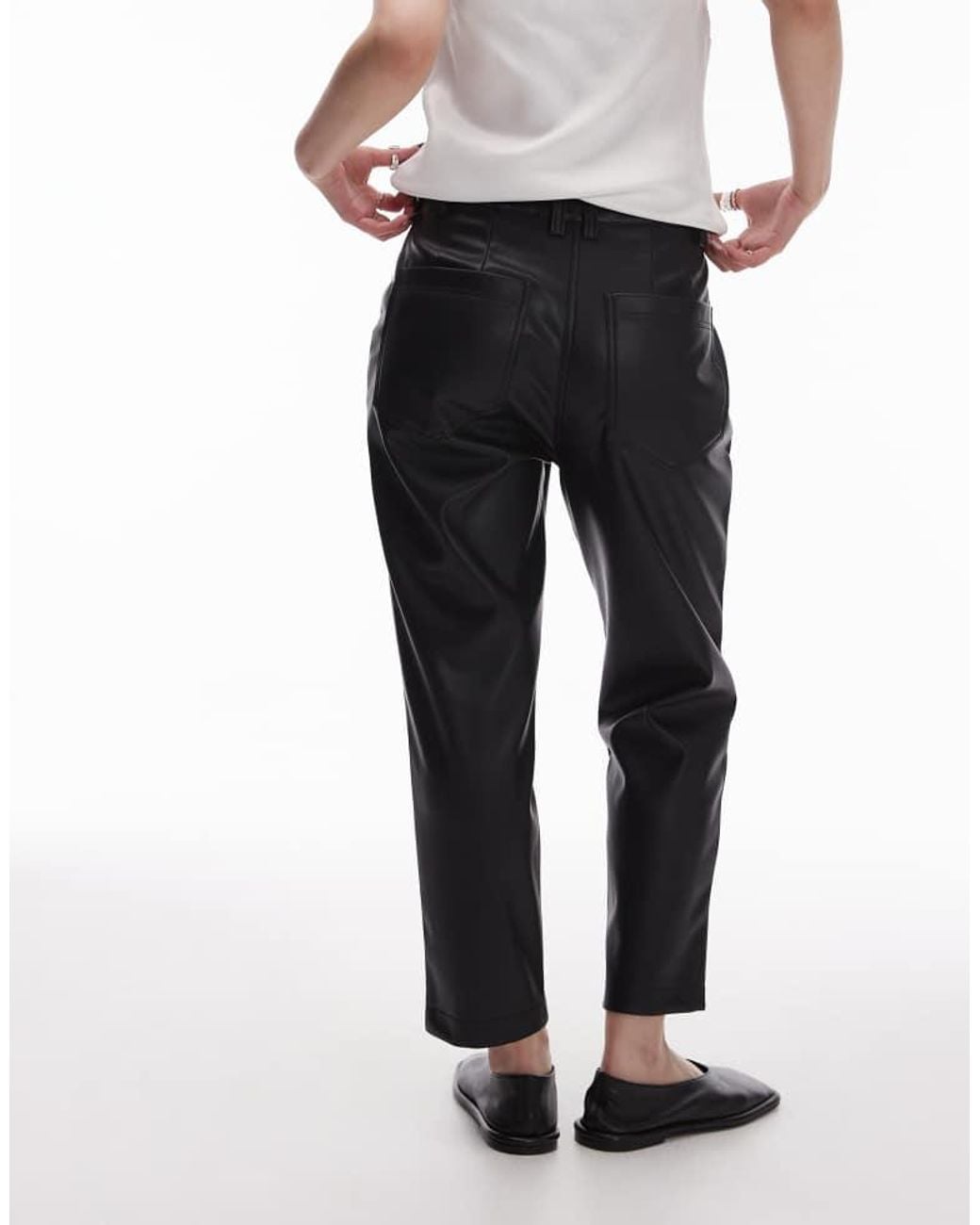 Topshop Unique Black Faux Leather Peg Trouser