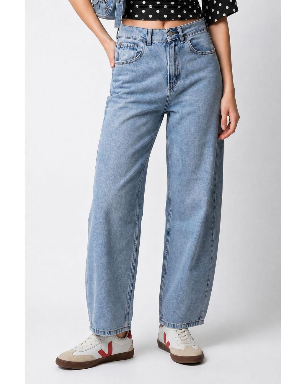 MixRay Blue High-Waist Wide-Leg Cotton Denim Jeans