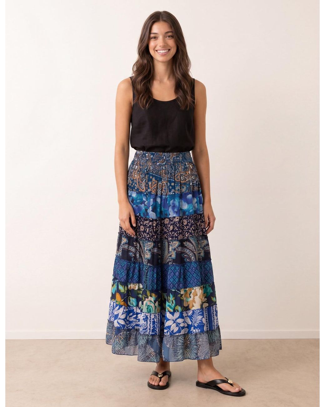 Blue Vanilla Blue Multi Print Shirred Skirt