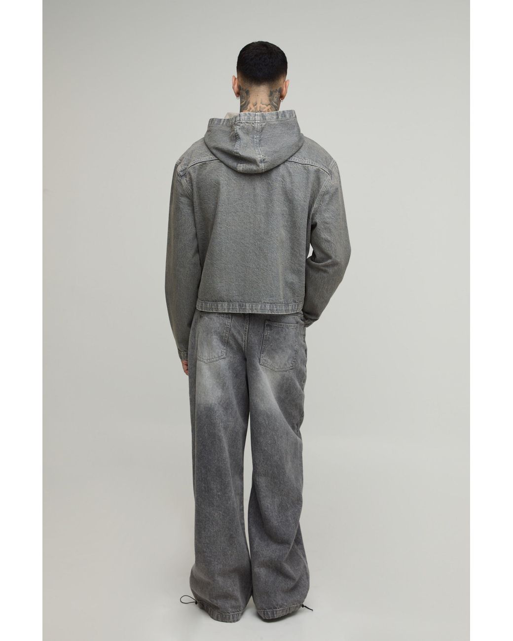 BoohooMAN Gray Tall Basic Boxy Oversized Zip Through Denim Hoodie for men