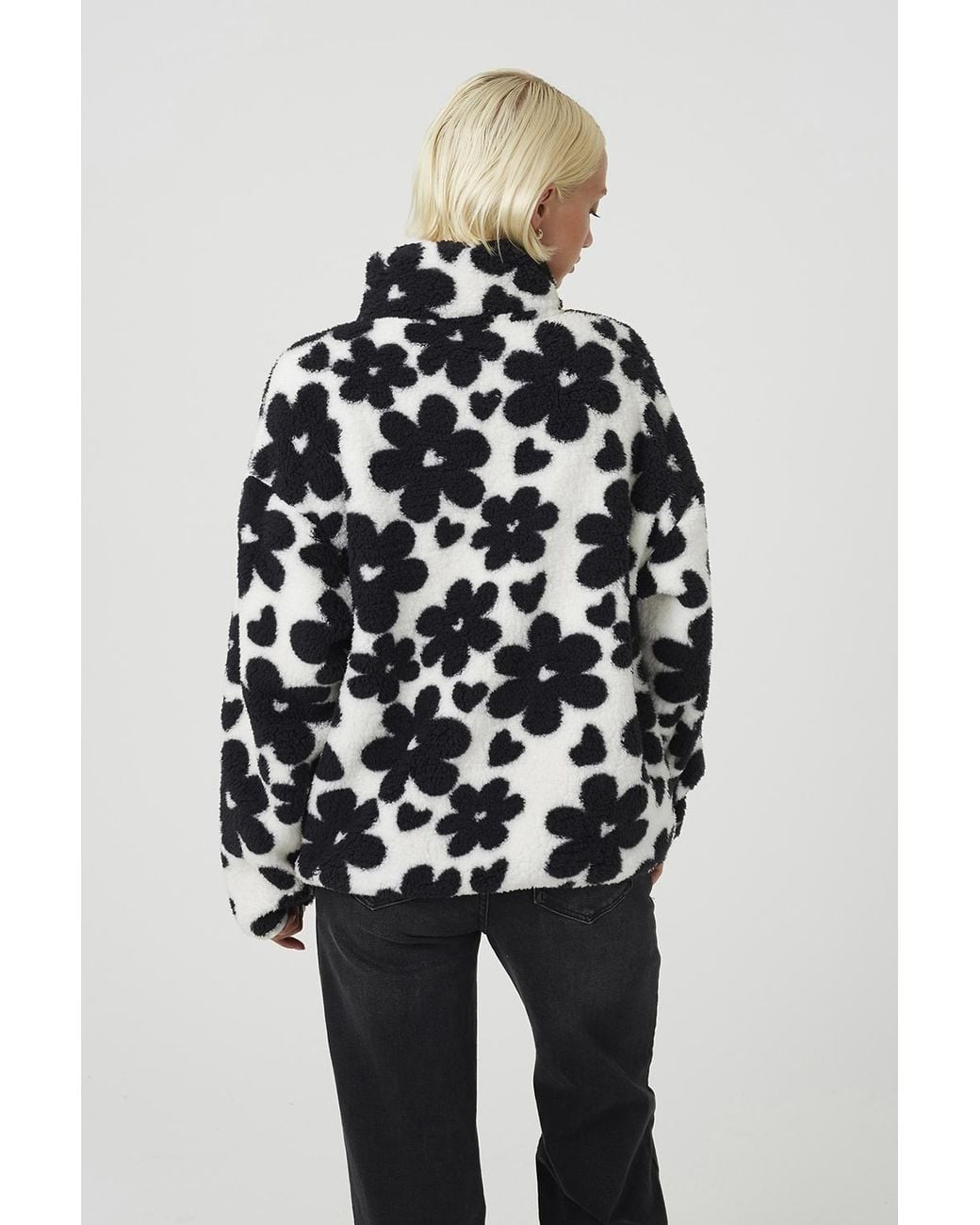 Brave Soul Blue Sherpa Fleece Floral Print Sweatshirt